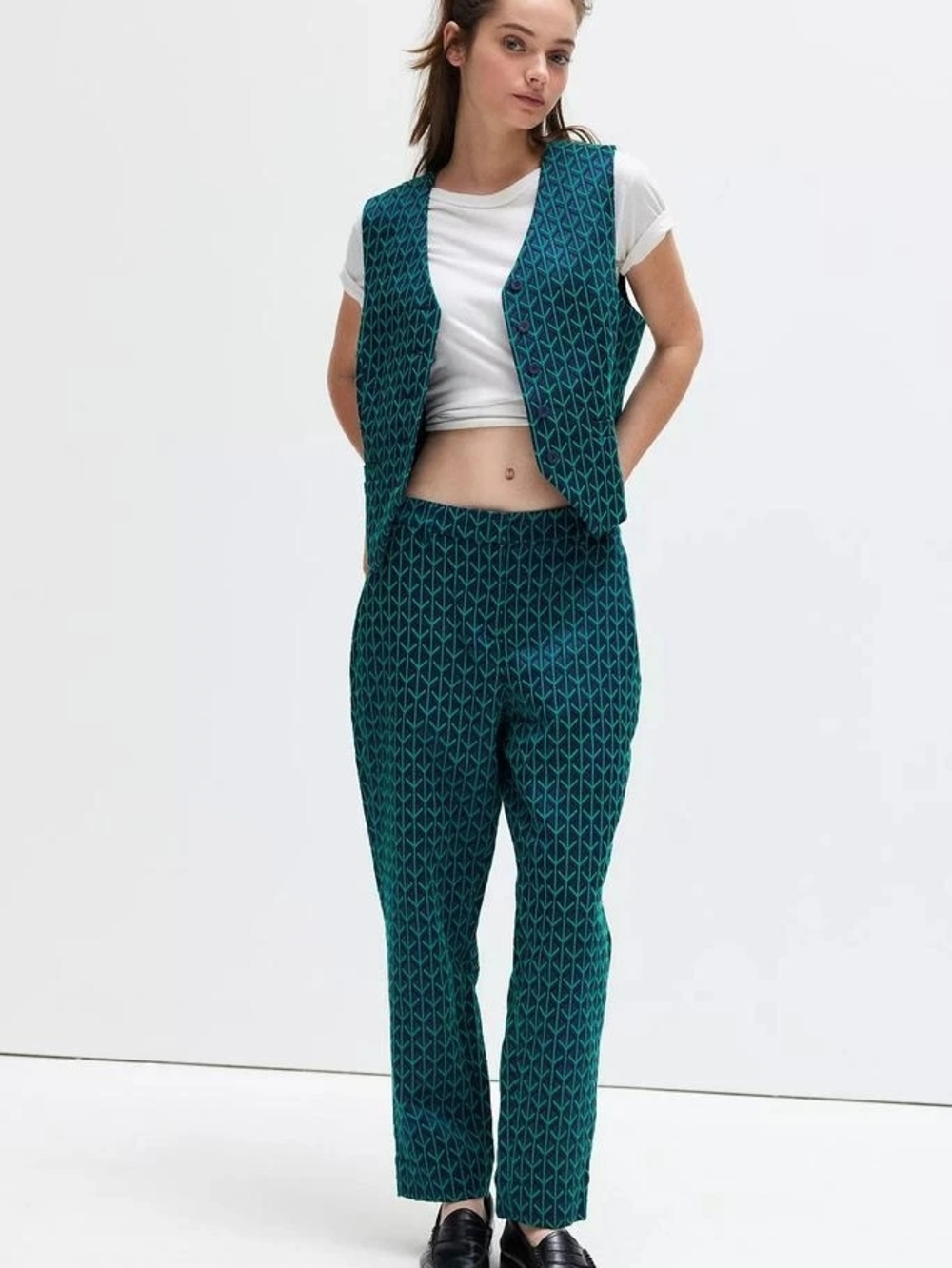 Nwt 3x Wildfang Empower Jacquard Vest in dark emerald green